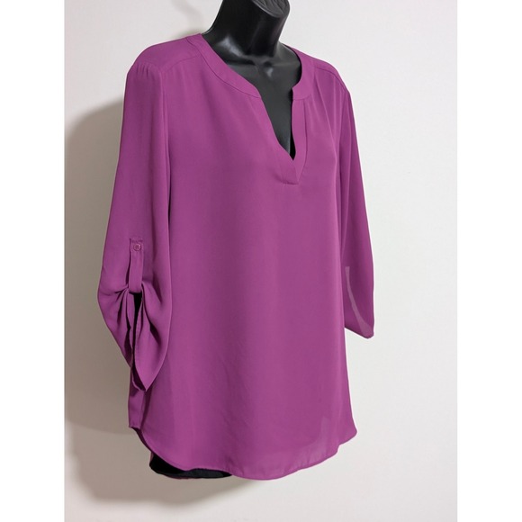 Chaus Tops - Chaus Blouse Roll Tab Sleeve V-Neck Top Casual Career Purple Size L